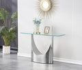 Luxury Silver Glass Console Table, Modern 47" Rectangle Entryway Table with Mirrored U-Shape Stainless Steel Base, Clear Glass Sofa Tables Behind The Couch Hallway Tables for Living Room