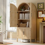 ONBRILL 71" Tall Wooden Arched Cabinet, 5-Tier Arched Kitchen Pantry Cabinet with Doors & Shelves, Farmhouse Kitchen Arch Cabinets with Adjustable Feet, Wooden Pantry Storage for Dining Room(Oak)