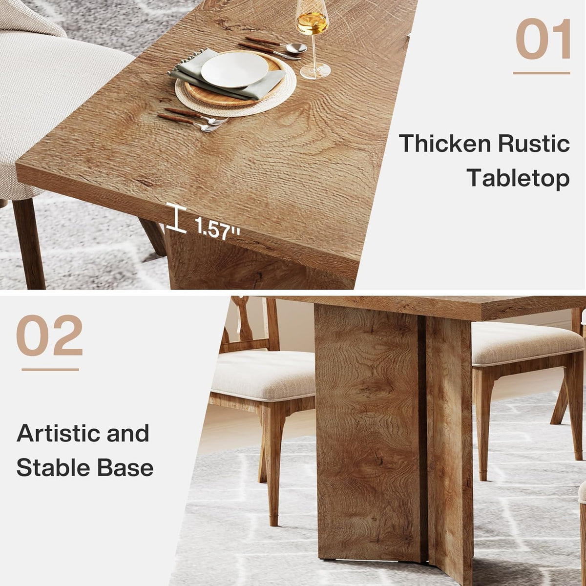 Tribesigns 63-inch Dining Table for 4-6, Farmhouse Kitchen Table with Large Tabletop, Rectangular Dinner Eating Table for Dining Room, Living Room, Kitchen, Light Oak Brown
