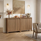 SICOTAS Sideboard Buffet Cabinet with Storage, Fluted Credenza Console Cabinet with Adjustable Shelves, Farmhouse Coffee Bar Storage Cabinets for Kitchen, Living Room, Entryway, Caramel Oak, 2 PCS