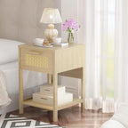 furlinkhm Rattan Nightstand, Boho Bedside Table, 23" Rattan Nightstand, End Table with Drawer, Wood Bedside Table Boho End Tables Side Tables with Storage Shelf, Suitable for Bedroom, Living Room