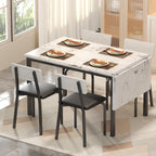 IRONCK 5-Piece 63" Extendable Dining Table with 4 Upholstered Chairs, Kitchen Table Set for 4-8 People, Dining Room Sets with MDF Wood Board, Drop Leaf Table Design for Space Saving, Marple White