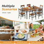 Zevemomo 7-Piece Dining Table Set, Kitchen Table Chairs Set of 6, Brown | Dining Room Sets for 6, Farmhouse Dining Table Set with 6 X-Shaped Curved Backrest Chairs, For Kitchen & Living Room