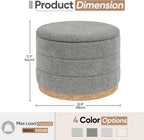 Round Storage Ottoman with Tray Lid, Folding Chenille Fabric Footrest with Hidden Storage, 22.8" Large Footstool Side Table for Dorm Living Room Bedroom, Wood Grain Base, Grey
