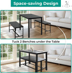 Naomi Home Space Saving 3 Piece Dining Table Set for Apartments & Small Spaces, Benches Tuck Under, Durable MDF & Steel Frame, Waterproof & Heat Resistant Kitchen Nook Set