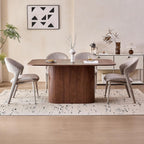 63" Large Dining Table for 4 6, [Rounded Corners] [Grooved Pedestal Base] Modern Rectangle Kitchen Dinner Dining Living Room Table