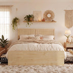 Brafab Natural Rattan King Bed Frame with Headboard, 4 Storage Drawers