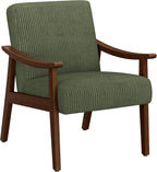 Yaheetech Accent Chairs, Mid-Century Corduroy Fabric Armchairs, Dark Green | Corduroy Chair with Solid Wood Legs, Cozy Reading Leisure Chair for Living Room, Bedroom, Waiting Room