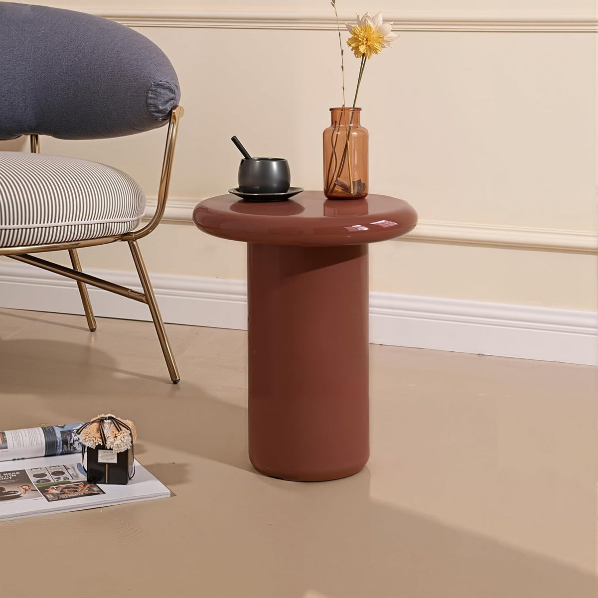 Acanva Modern End Tables with High Glossy Finish, Curved Edges, Accent Center Furniture for Living Room Home Office, Side Table, Sorrel
