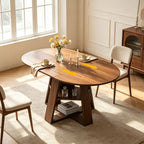 43"-59" Extendable Round to Oval Wooden Dining Table | 1.2" Thick MDF Tabletop,20" Storage Shelf,Smooth Silent Glides,Small Spaces Apartment Kitchen Dining Room,Walnut