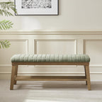 VKNOW Entryway Bench, Storage Shoe Bench with Rubberwood Legs, Green | Shoe Rack Bench with Cushion, Soft Chenille Fabric, Stripe Design, Bench With Shoe Storage for Hallway, Bedroom