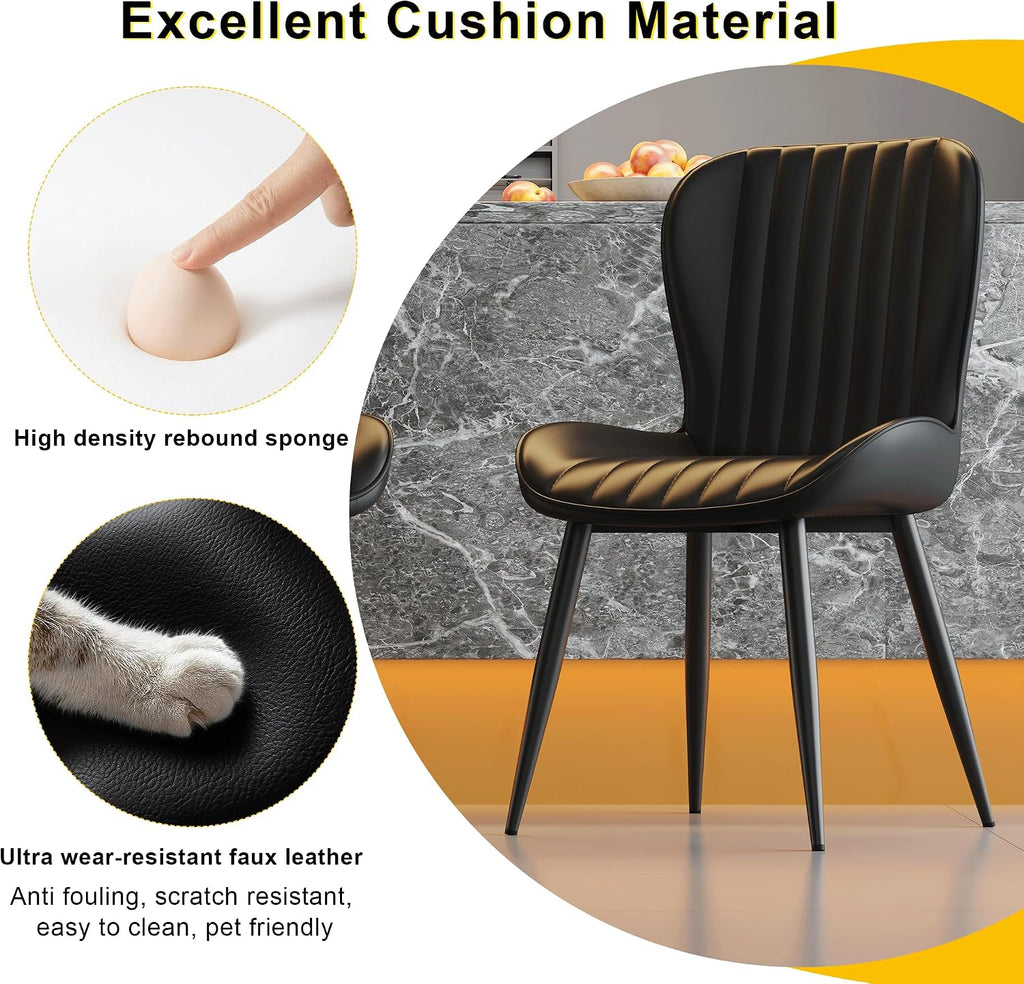 Dining Chairs Set of 6,Black Leather Dining Chair Upholstered,Kitchen Chair,Modern Dining Room Chairs with Black Metal Legs Frame for Restaurant,Dining Room,Cafe