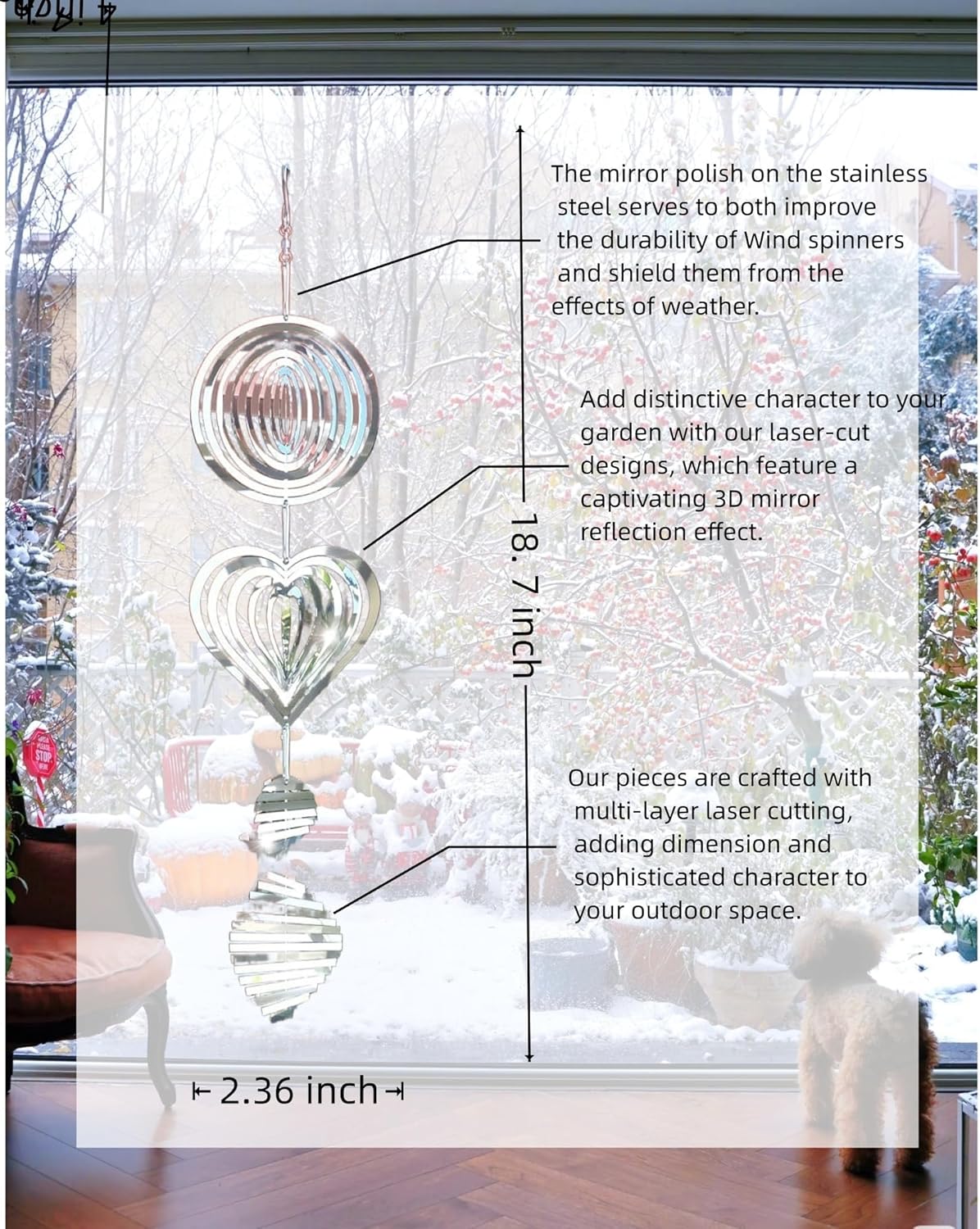 3D Wind Sculptures & Spinners Flowing-Light Effect Wind Spinners Outdoor Garden Decor Metal Square Wind Spinners Gifts for Mom, Women Wind Spinner (Round+Heart+Whirlwind)