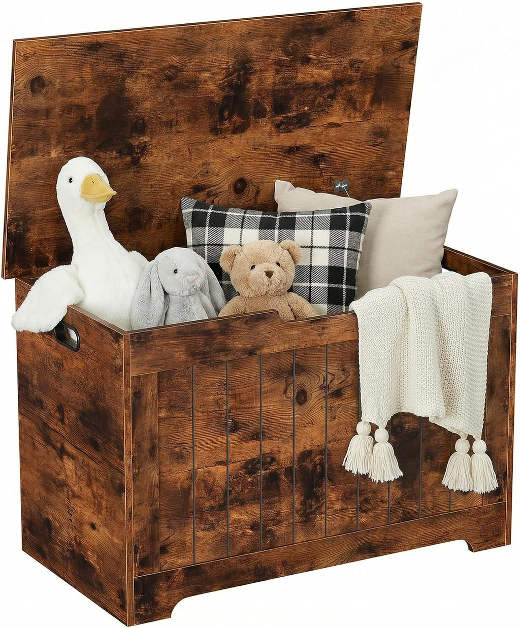 SUPER DEAL Storage Chest, 30 inches Chest Box Organizer with 2 Safety Hinges, Wooden Entryway Storage Bench, Rustic Brown