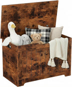 SUPER DEAL Storage Chest, 30 inches Chest Box Organizer with 2 Safety Hinges, Wooden Entryway Storage Bench, Rustic Brown