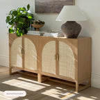 Nathan James Paxton Mid-Century Modern Wood Storage Cabinet with Doors, Arched Storage Cabinet for Living Room or Kitchen with Rattan Door Details, Raw Oak