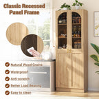 Cyclysio 80" Tall Kitchen Pantry Cabinet, 47" Wide Arch Storage Cabinets with Glass Doors and Adjustable Shelves, Freestanding Wood Floor Cupboard with Seamless Fit Wall for Living Room, Dining Room