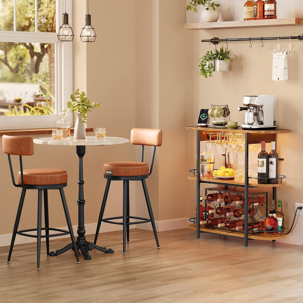 VASAGLE Bar Cabinets for Home, LED Coffee Bar with Power Outlets | Mini Bar for Liquor, Freestanding Wine Rack with Glass Holder, Dining Room, Rustic Brown, ISLAND Collection ULWR007K01S