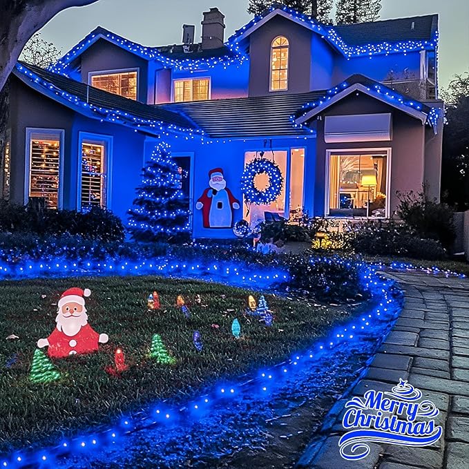QITONG 165ft 500LED Blue Christmas Lights, String Lights Outdoor Waterproof Plug in, Green Wire Twinkle Tree Lights with 8 Modes