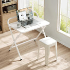 Folding Table, Small Computer Desk, Foldable Desk for Bedroom, Mini Desk for Home Office&Study, 24x16 Inches, No Assembly Required, Wood Top with Metal Frame, White