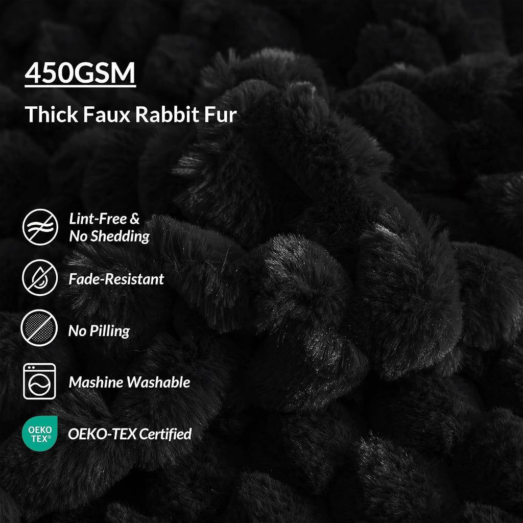 XeGe Luxury Bubble Fluffy Faux Rabbit Fur Bean Bag Cover(No Filler), Black | No-Shed, Non-Slip, Washable, Shaggy Stuffed Animal Storage Beanbag Cover for Bedroom Living Room Dorm Playroom Reading Nook