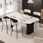 RGZ Modern Oval Dining Table Set for 4,71" Faux Marble Kitchen Table with Ripple Legs & 4 White Black Boucle Dining Chairs, Dinner Table and Chair for Dining Room, Home, Apartment
