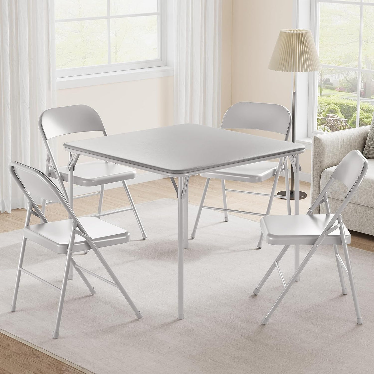 Folding Card Table, 34 Inch Square Folding Table, PU Padded Tabletop with Collapsible Legs, Sturdy Steel Frame, Portable Square Game Table for Home, Parties, Picnics, Games ( Table only) (Grey)