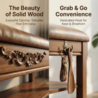 Shoe Rack Bench Entryway Storage with Leather Cushion, Shoe Organizer Bench for Entryway, Front Doors Entrances Hallway,Mudroom,Closet, Bedroom,Solidwood 3 Height-Adjustable Removable Shelve,31.5"