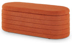 extrasleep Modern 43" Oval Storage Ottoman Bench with Safety Hinge, Upholstered Teddy Fabric End of Bed Bench with Hidden Storage, Comfy Foot Rest for Bedroom Living Room, Entryway Bench, Orange
