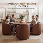 CIMOTA Brown PU Leather Barrel Dining Chairs with Wheels, Set of 1 — Modern Upholstered Swivel Dining Room Chairs on Casters for Kitchen, Living Room