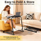 FoldWise Upgraded Folding TV Tray Table, Sturdy Couch & Dinner Laptop Table | Adjustable Height & Angle Portable Desk for Eating, Work & Recliner; Includes Footrest, Cup Holder, iPad Holder, Edge Stopper