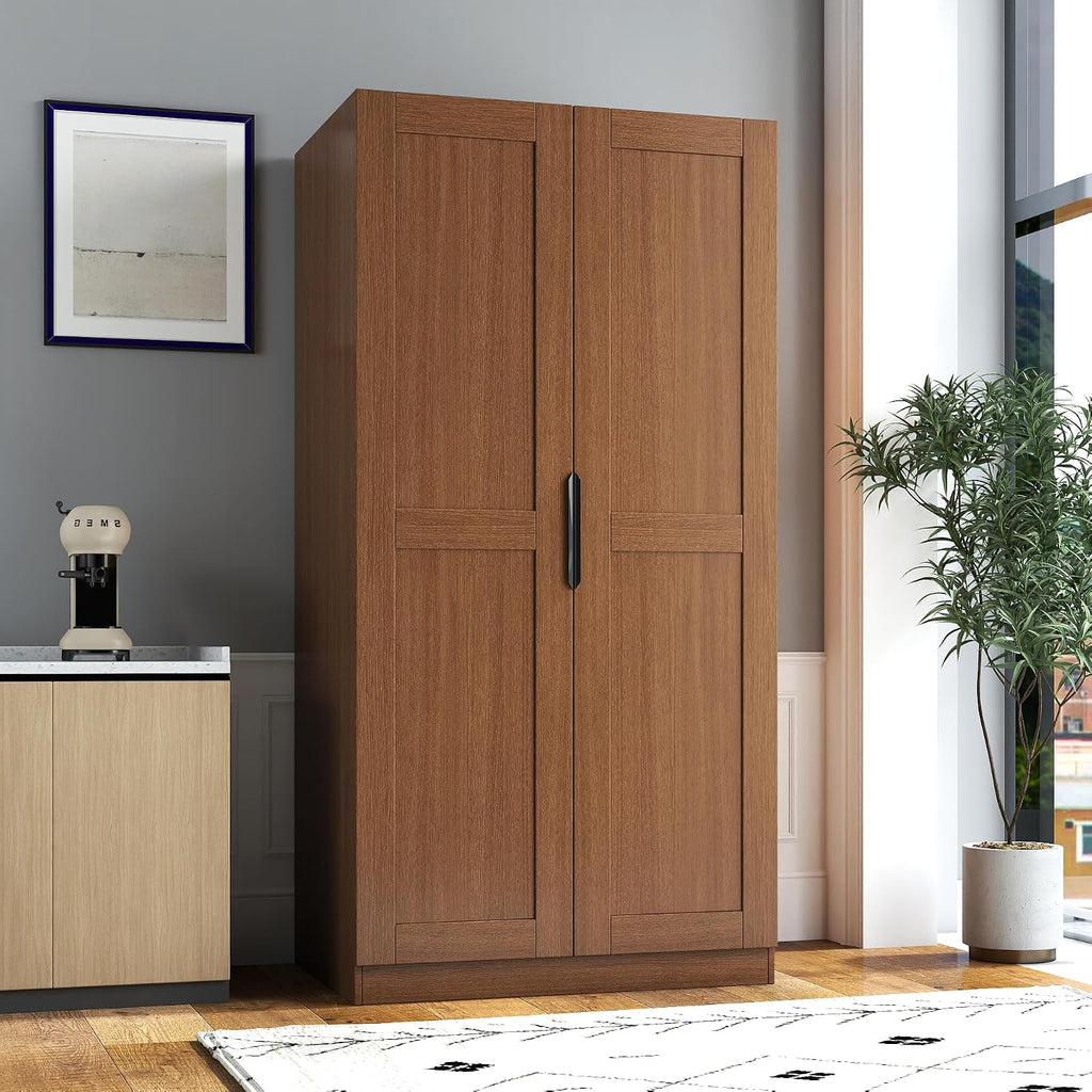 62.99" Kitchen Pantry Cabinet, Walnut Freestanding Buffet Cupboard with Doors & Adjustable Shelves, Tall Storage Cabinet for Kitchen, Dining Room & Living Room