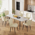 Upholstered Dining Chairs Set of 4 PU Leather Metal Legs Beige | Vertical channel tufting 19" seat height Ergonomic backrest Waterproof PU leather Sturdy metal frame