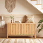 Giantex Shoe Storage Bench with 2 Flip Drawers, Wooden Entryway Bench with Storage, Fluted Doors, Adjustable Shelves, Hidden Shoe Cabinet for Entry Way, Hallway, Foyer, Living Room (Natural+Gold)