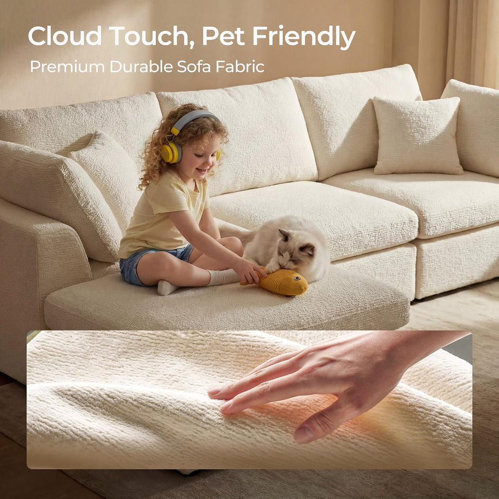 Amsleekey 108" Cloud Sectional Couch with 2 Washable Cover Sets | L-Shaped Modular Sofa with Ottoman, Deep Seat Couch for living room, DIY Covers in White and Green