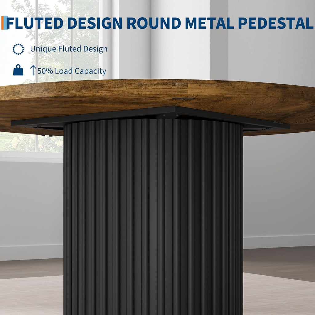 GarveeHome 47" Round Dining Table for 4-6 People, Dining Room Table with Sturdy Waveform Metal Pedestal Base, Farmhouse Circle Kitchen Table for Dining Room, Kitchen