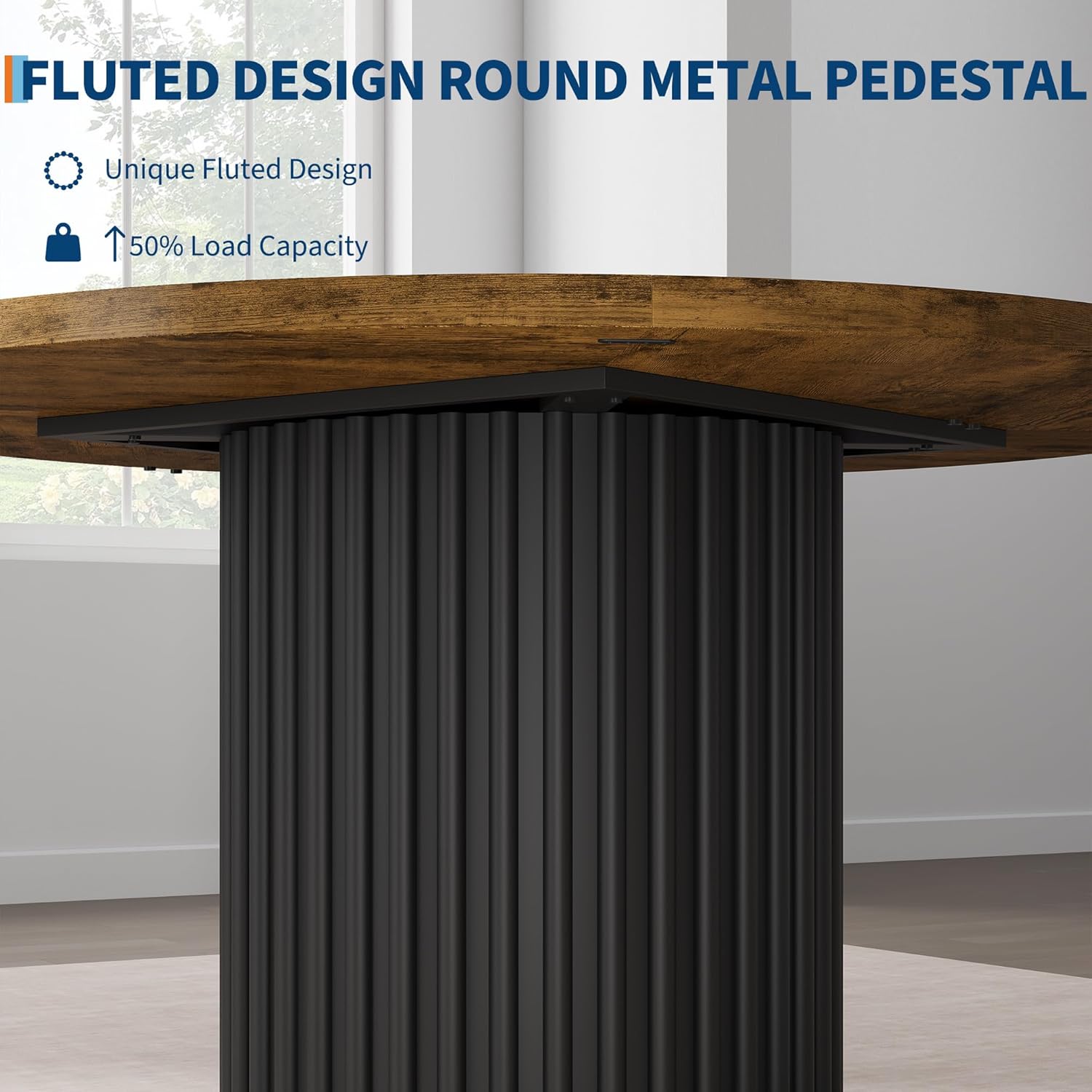 GarveeHome 47" Round Dining Table for 4-6 People, Dining Room Table with Sturdy Waveform Metal Pedestal Base, Farmhouse Circle Kitchen Table for Dining Room, Kitchen