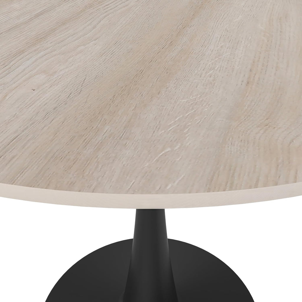 LeisureMod 35" Round Dining Table with Sintered Stone Top – Modern Black Pedestal Base Mid-Century Café Table for Kitchen & Dining Room