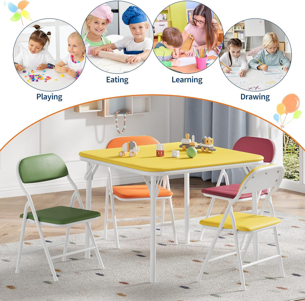 IDEALHOUSE 3 Piece Folding Kids Table and Chairs Set, Activity Table Set | 5 Piece Set for Dining Room,Daycare,Classrooms