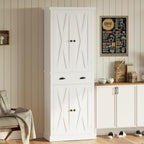 IRONCK Kitchen Pantry Storage Cabinet 72.6" H x 24" W, White | Freestanding Storage Cabinet with Barn Doors, Drawer, 4 Adjustable Shelves, Tall Snack Food Cabinet for Dining Room