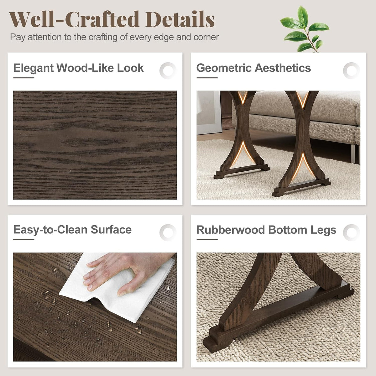 GIANTEX Nesting Coffee Table Set-of-3 - Stackable Rectangular Sofa End Side Table w/Solid Rubber Wood Legs, Vintage Farmhouse Night Stand for Bedroom Living Room Home Office Small Spaces