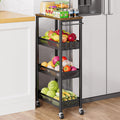 XYZLVSI Slim Rolling Storage Cart, 4 Tier Small Bathroom Cart Organizer | 9.1" W narrow storage cabinet with wooden top and metal handle, ideal for kitchen/dorm, between washer and dryer storage