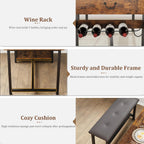 CABIHOME Dining Table Set for 4, Dining Room Table with Storage Drawers & Wine Rack, Kitchen Dining Table Set with Upholstered Benches for Dining Room-Retro Brown
