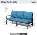 PHI VILLA Metal Patio Sofa with 5.75" Extra-Thick Waterproof Cushion, 3 Seater Deep Seat & High Back Outdoor Couch, All Weather Porch Furniture for Deck Backyard Front Porch Apartment,Peacock Blue