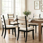 Dining Chairs Set of 2 Farmhouse Kitchen Chairs with Upholstered Cushion Back and Seat Ladder Back Side Chairs for Dining Room Living Room Restaurant(Black Frame, Chenille Beige)