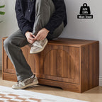 BERRYMERRY 39.4" Fluted Shoe Storage Bench for Entryway,2 Tier Shoe Cabinet Bench with Adjustable Shelf,Bench for Bedroom End of Bed (Walnut, 13.8”D x 39.4”W x 18.5”H)