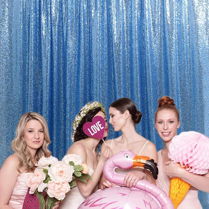 Baby Blue Sequin Backdrop Curtain 7ft x 7ft Glitter Photo Background for Wedding Baby Shower Party Stage Decorations