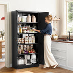 Yizosh Metal Storage Cabinet with 2 Doors and 4 Adjustable Shelves - 71" Black Kitchen Pantry Storage Cabinet, 4-Tier Tall Steel Cabinet Locker for Kitchen, Living Room, Dining Room