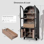 Kitchen Pantry Cabinet, 71" Tall Arched Kitchen Storage Cabinet Wood Farmhouse Kitchen Storage Cabinets with Glass Door, Adjustable Shelves, Hidden Drawer Versatile Cupboard for Kitchen (BLACK)