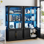 69" Tall Display Cabinet with Glass Doors, Curio Cabinet with 3 LED Lights and Human Body Sensor, Glass Display Case with Storage Cabinet for Living Room, Black
